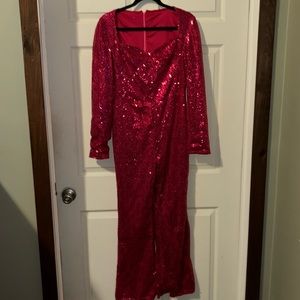 Size large sequin fuschia jumpsuit with long sleeves